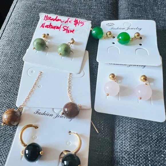 Handmade Natural Stone Earrings Stainless Steel - Picture 6 of 6